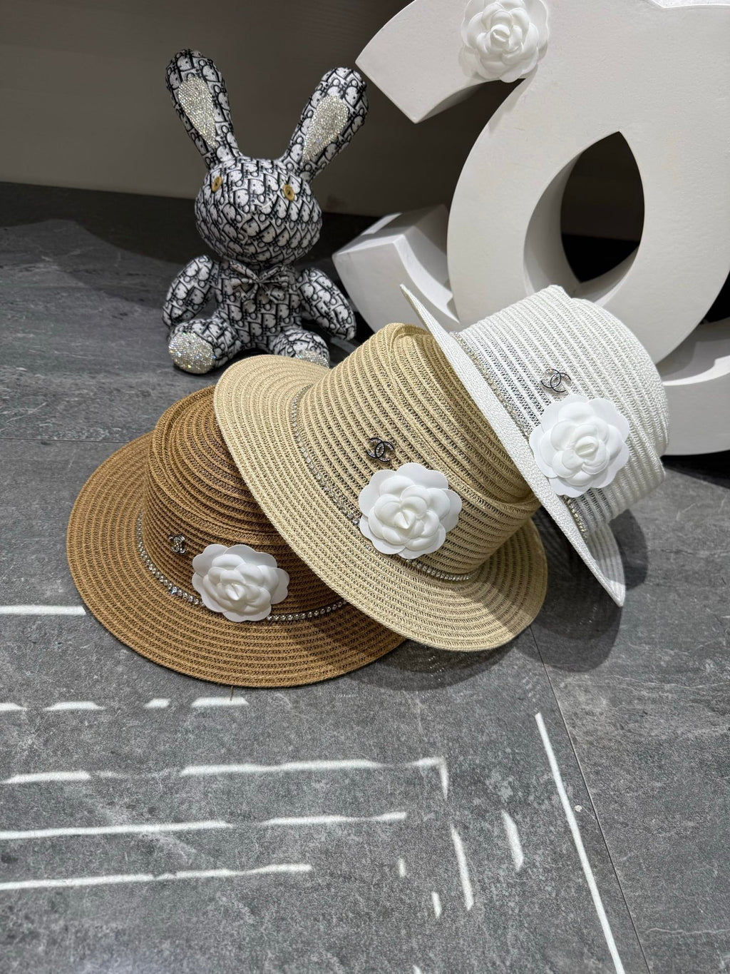 Chanel Linen Concave Crown Flat-Brimmed Hat