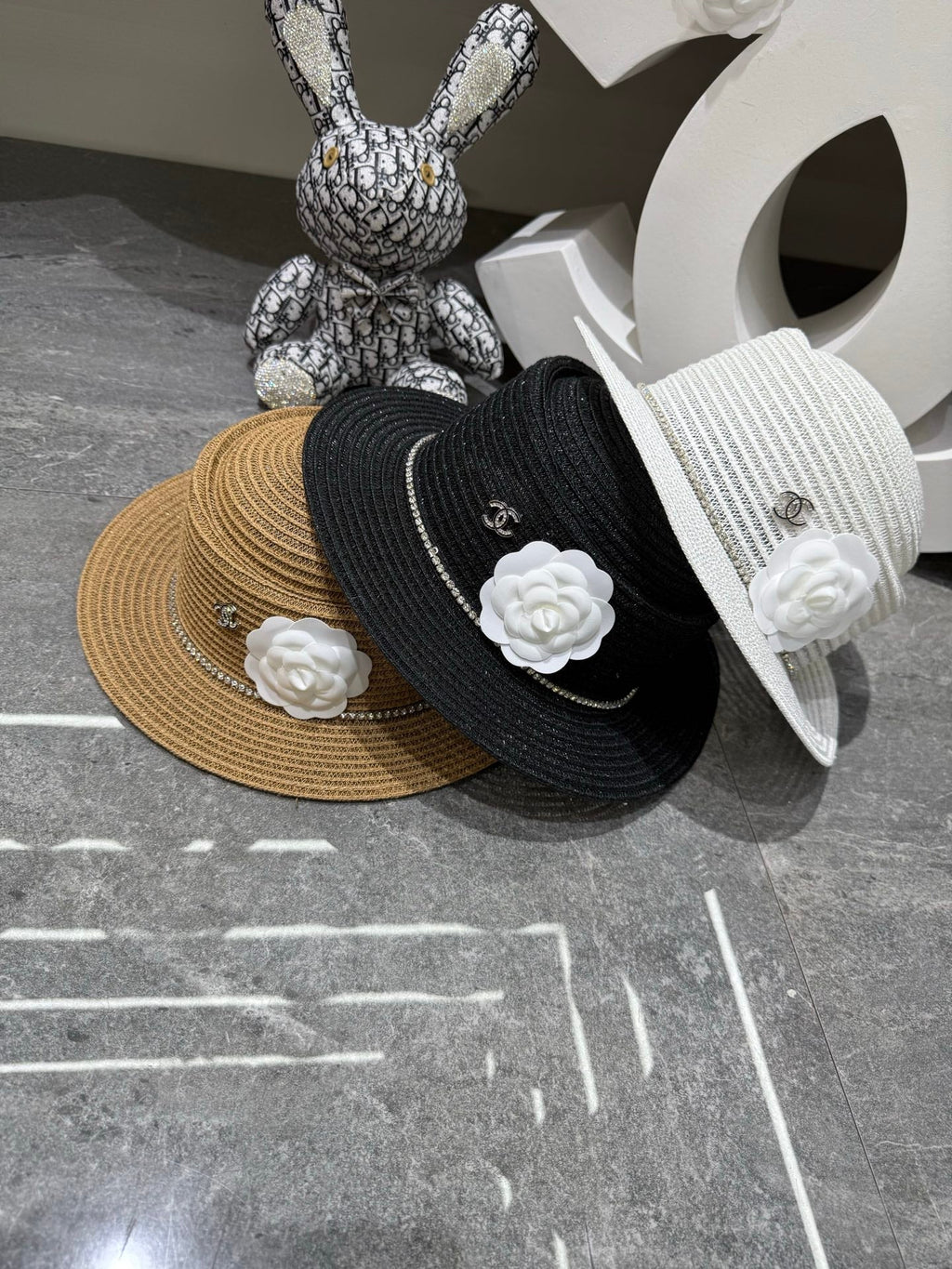 Chanel Linen Concave Crown Flat-Brimmed Hat