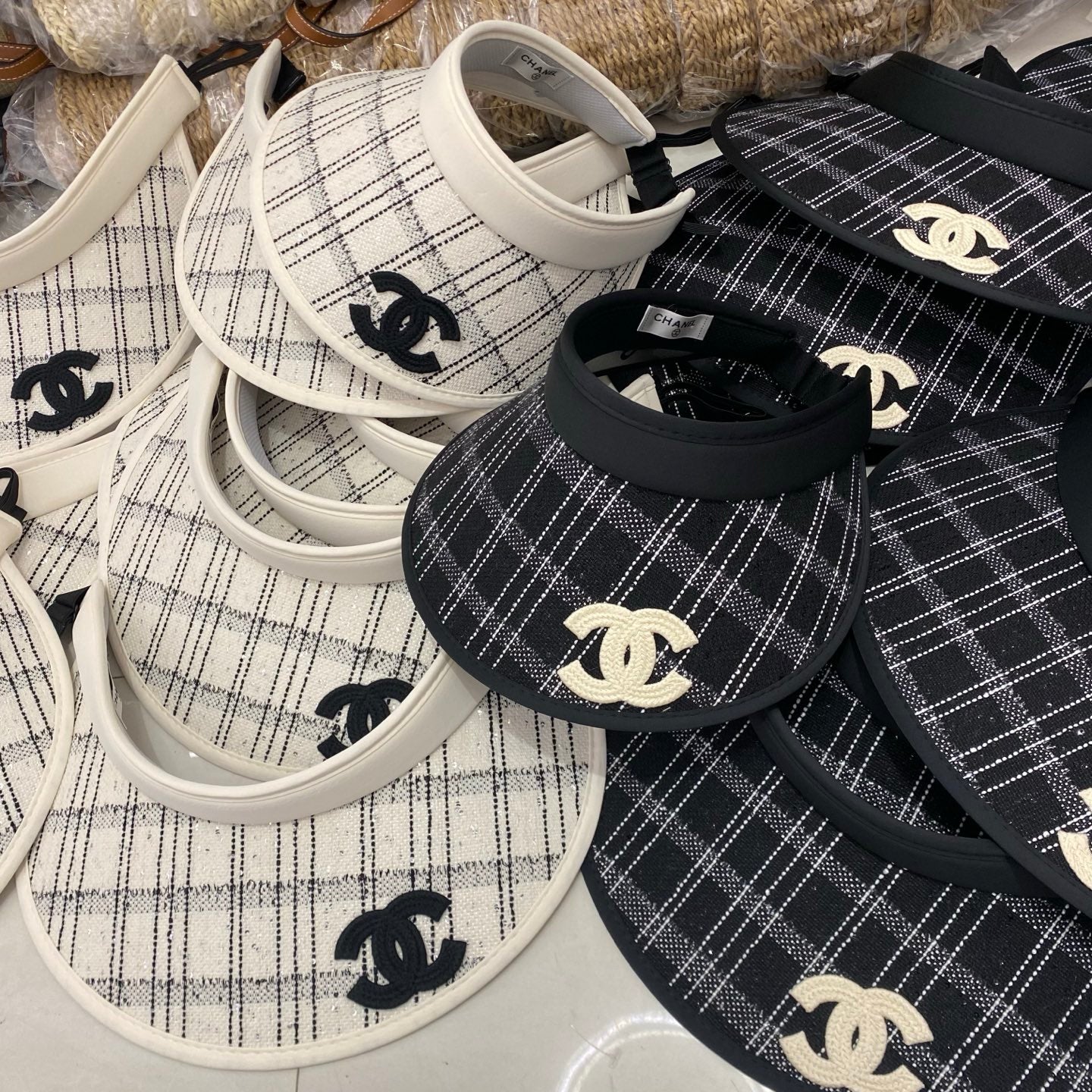 CHANEL Little Chanel Style Checkered Open-Top Hat