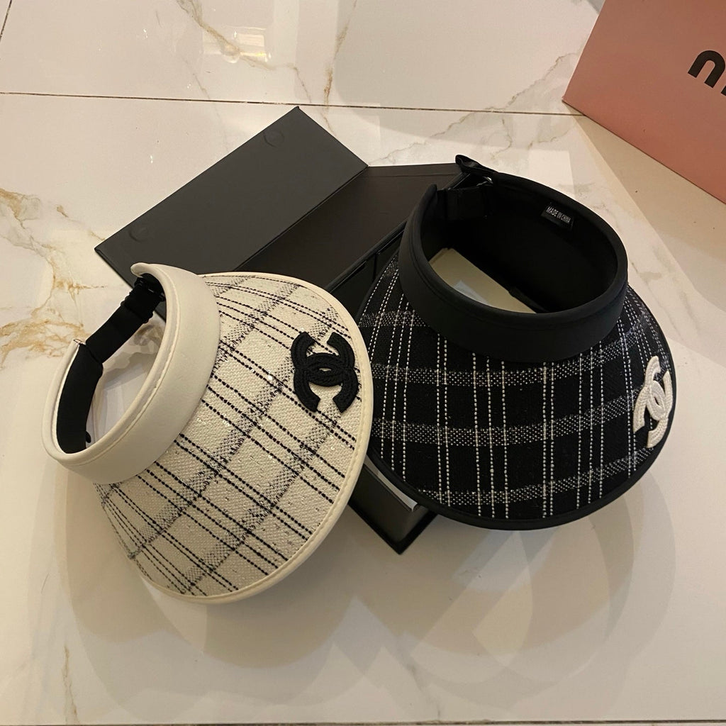 CHANEL Little Chanel Style Checkered Open-Top Hat