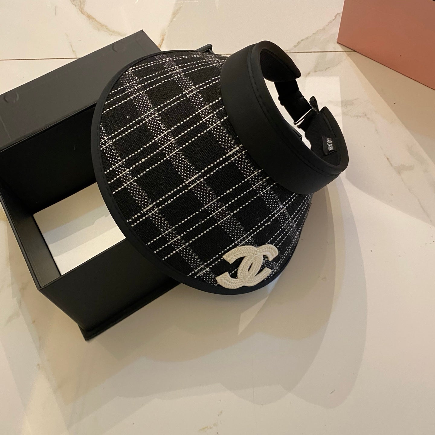CHANEL Little Chanel Style Checkered Open-Top Hat
