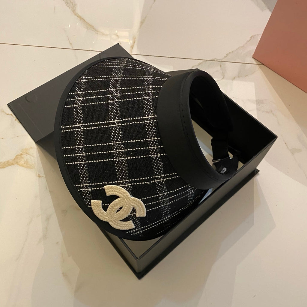 CHANEL Little Chanel Style Checkered Open-Top Hat
