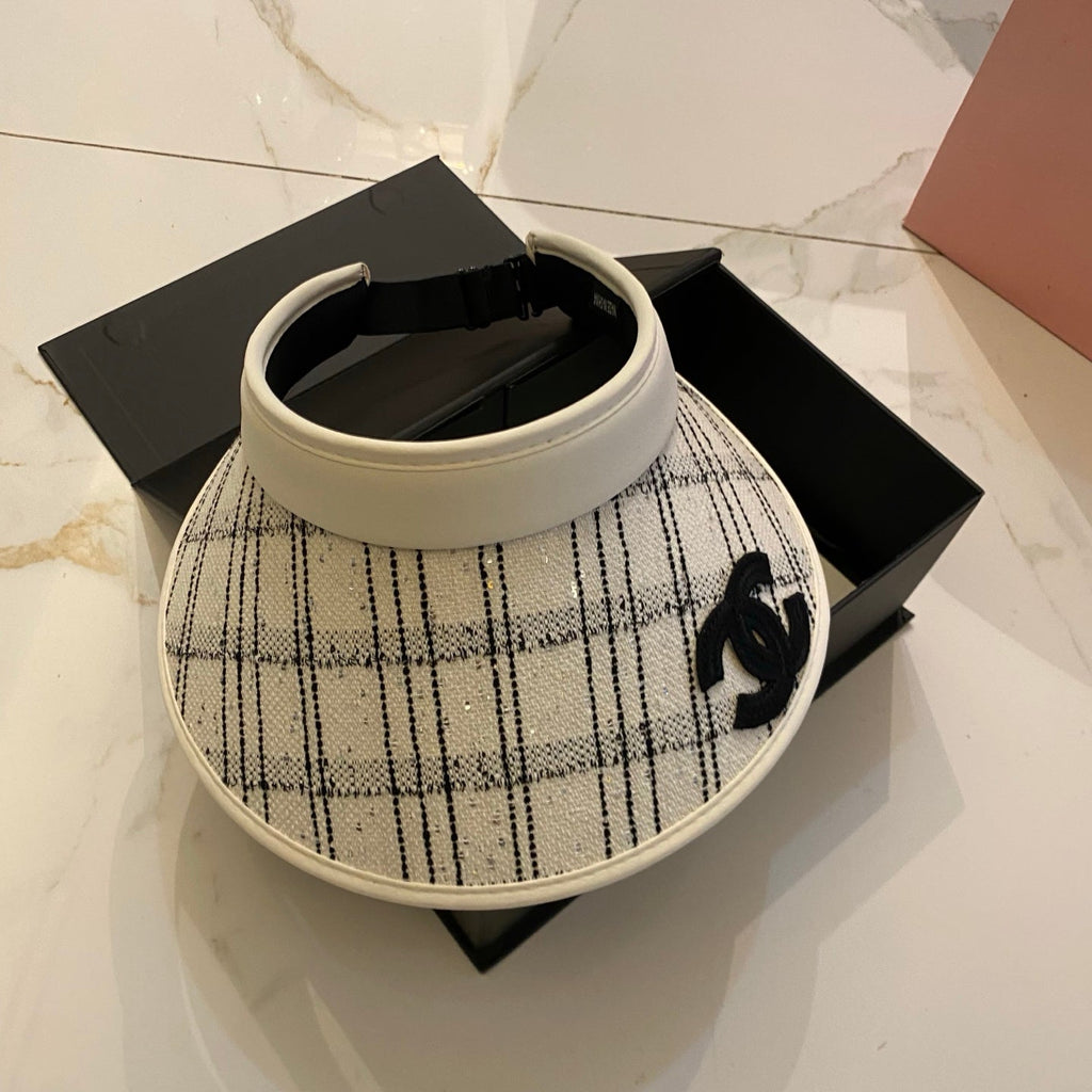 CHANEL Little Chanel Style Checkered Open-Top Hat