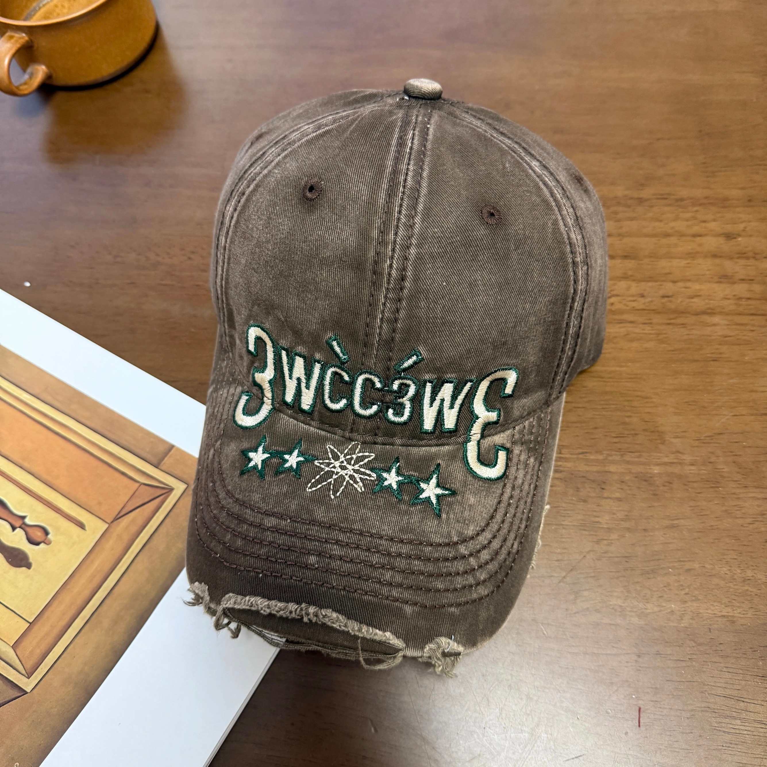 Distressed Washed Frayed-edge Lettered Cap