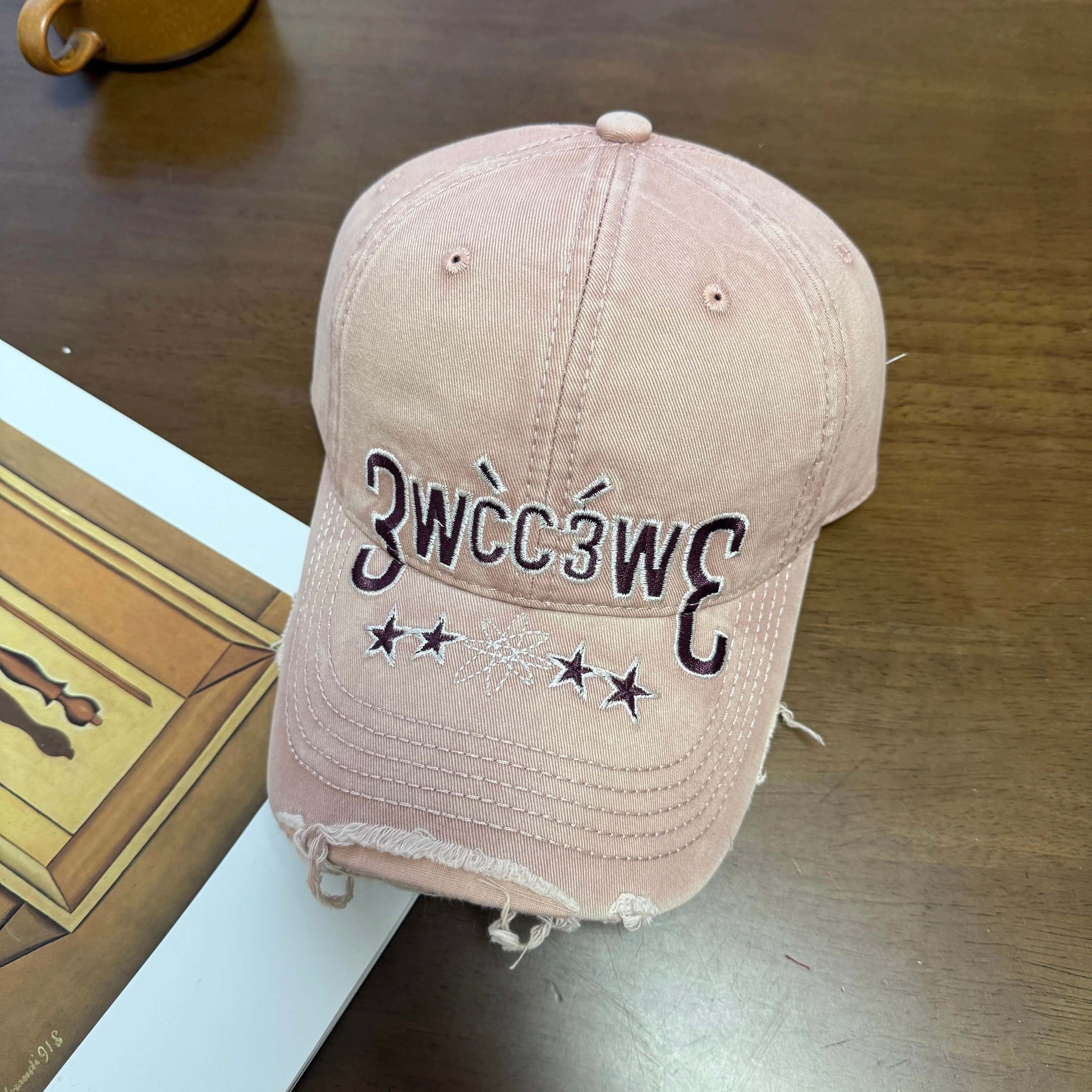Distressed Washed Frayed-edge Lettered Cap