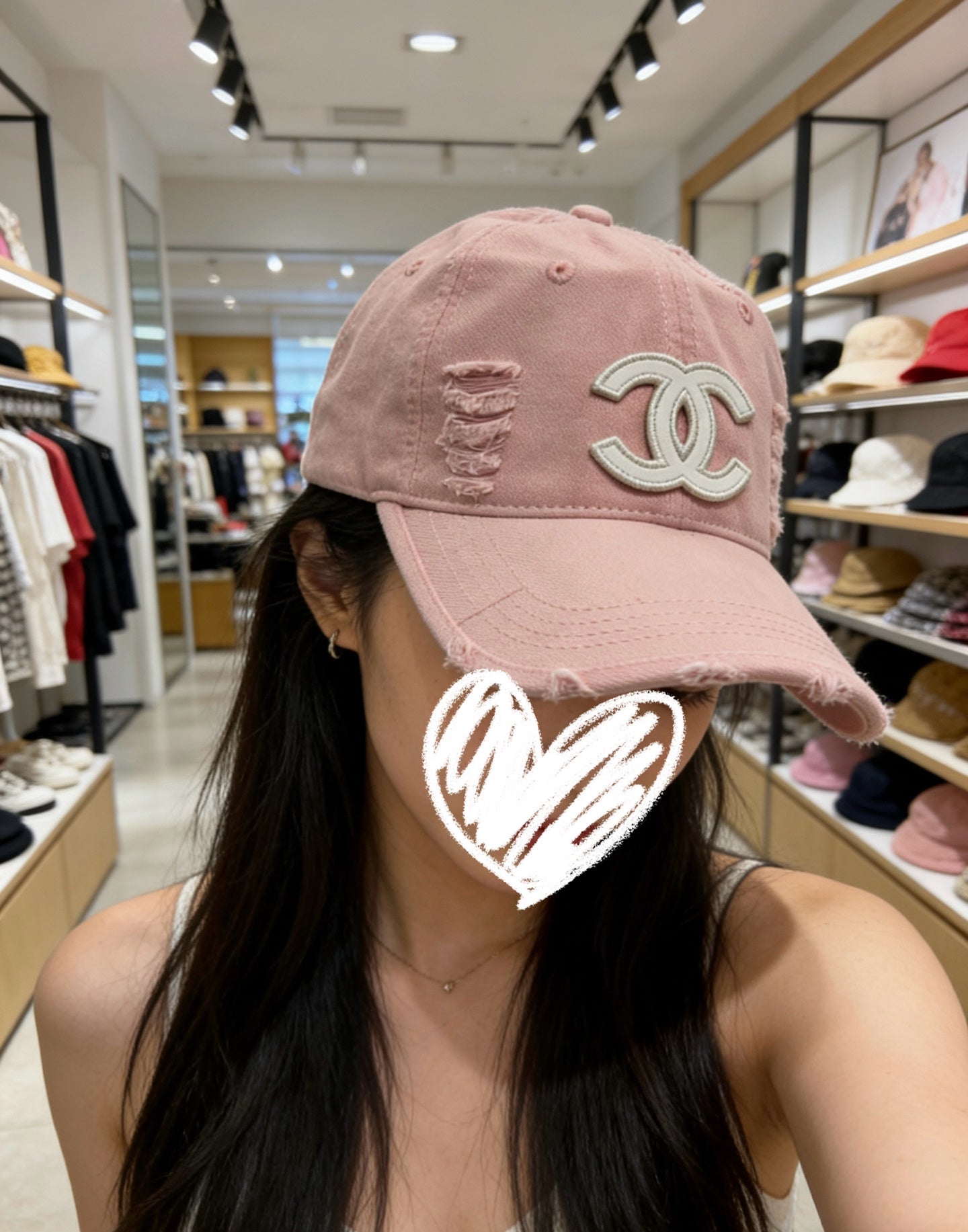 Chanel-inspired distressed baseball cap