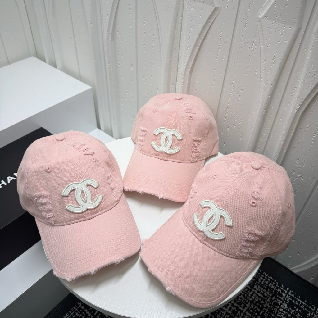 Chanel-inspired distressed baseball cap