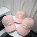 Chanel-inspired distressed baseball cap