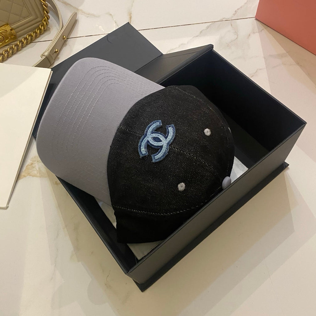 Chanel Color-Blocked Denim Baseball Cap