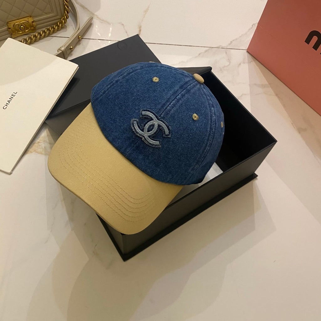 Chanel Color-Blocked Denim Baseball Cap