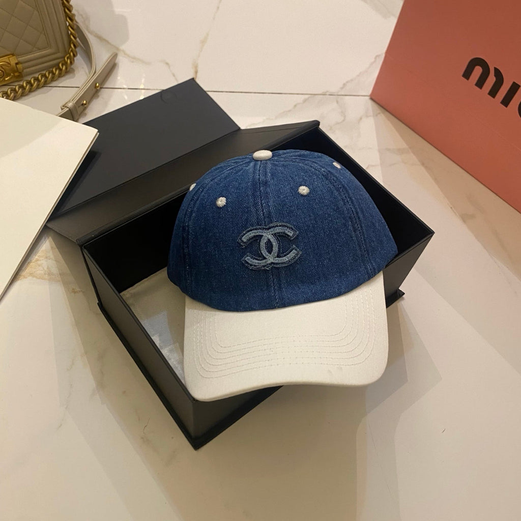 Chanel Color-Blocked Denim Baseball Cap