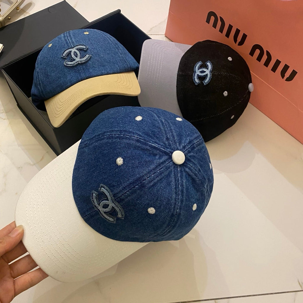 Chanel Color-Blocked Denim Baseball Cap