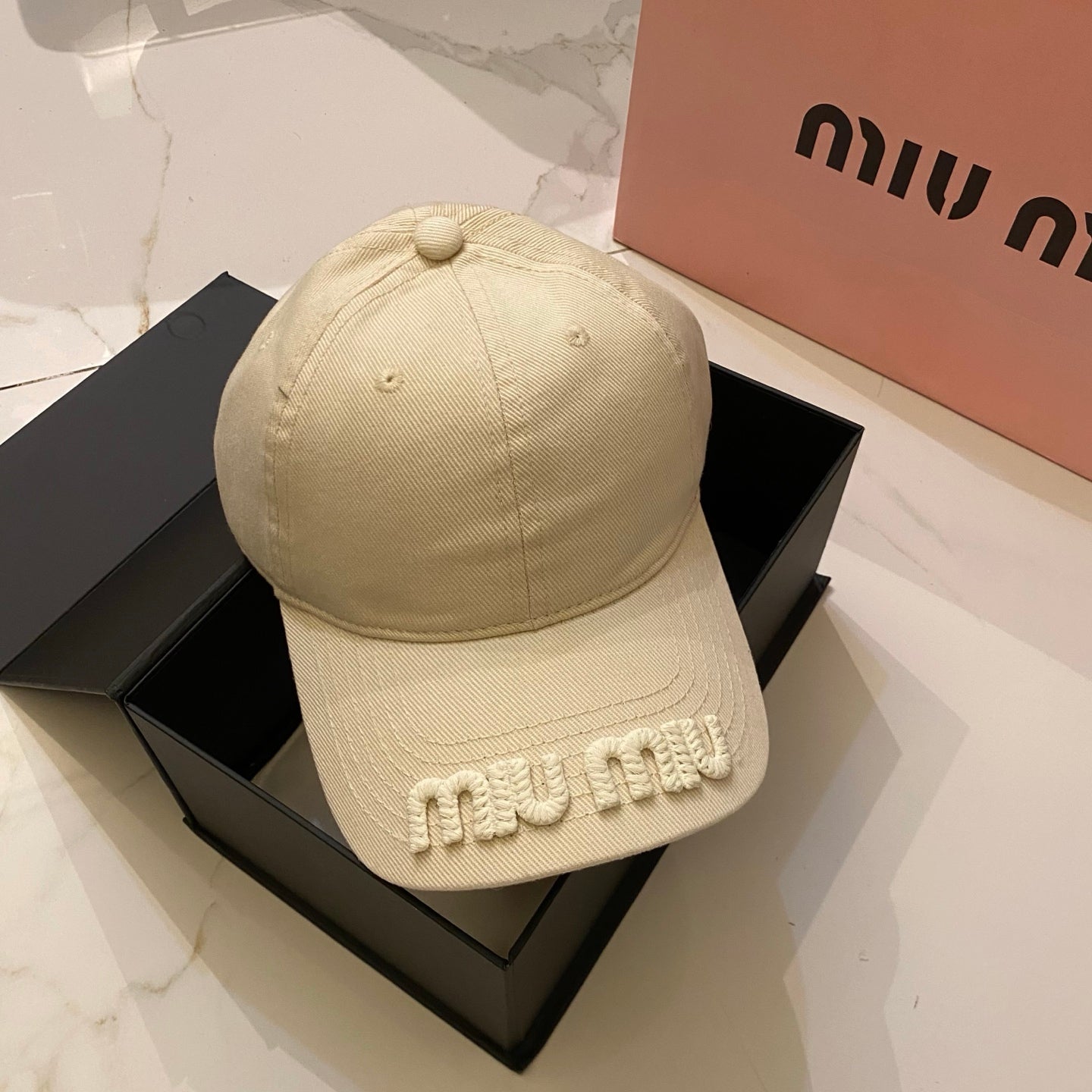 MiuMiu Distressed Washed Baseball Cap